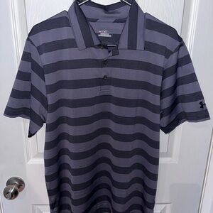 Under Armour Men's Polo Shirt - Dark Gray and Black Stripes